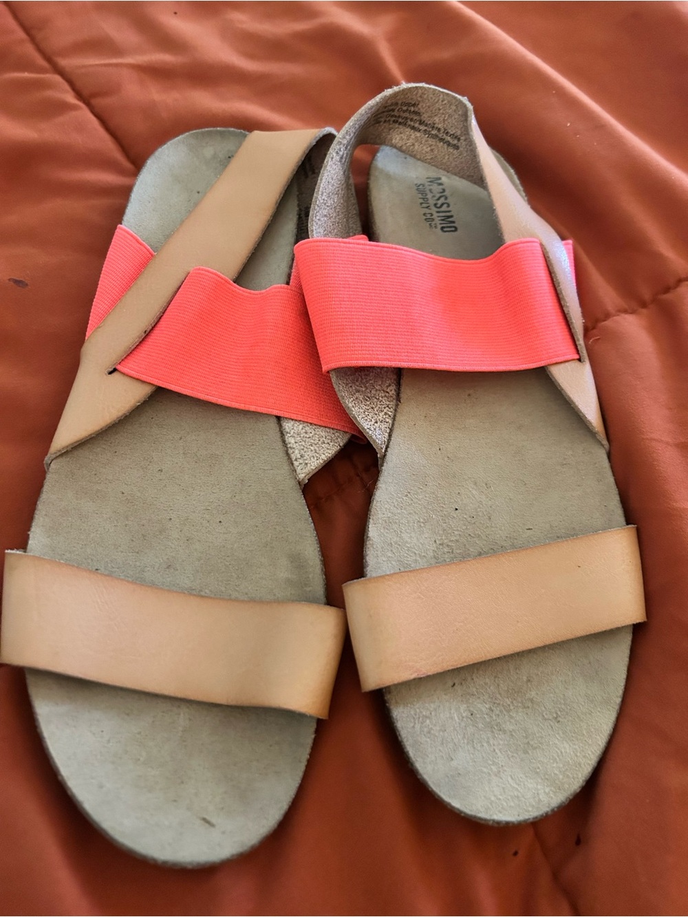 Mossimo Supply Co. Coral Elastic & Tan Slide Sandals